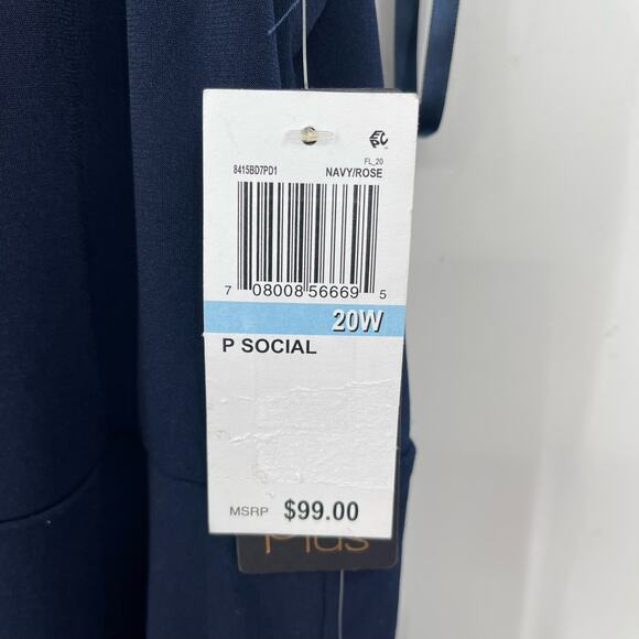 CITY STUDIO Trendy Off-The-Shoulder Gown 20W Navy Blue Rose Pink Dress Slit NWT - Picture 13 of 15